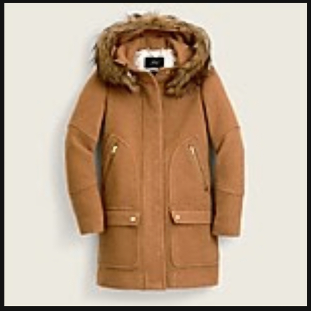 Tan Hooded Coat with Faux Fur Trim